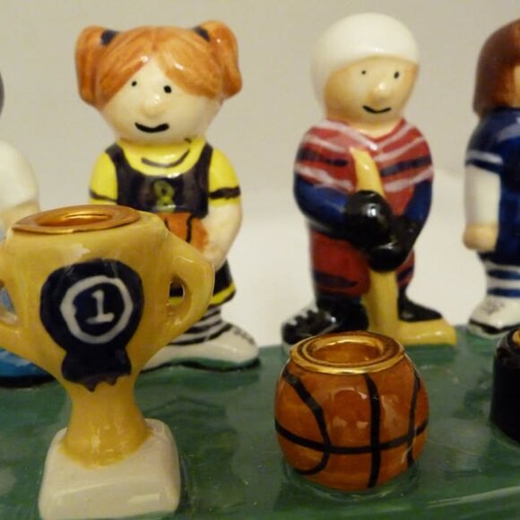 Rite Lite Hand-painted Ceramic 12 Inch Hanukkah Express Sports Menorah - Picture 8 of 9